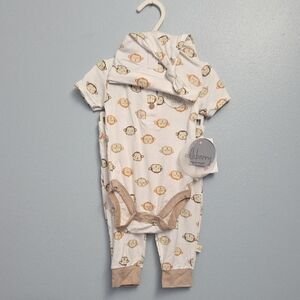 Kids Monkey Print Matching Set - Cream and Brown